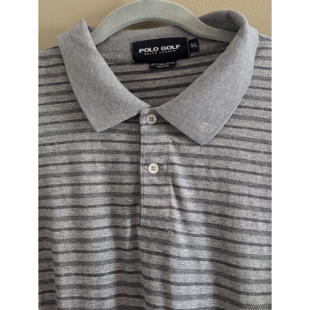 Polo Ralph Lauren Gray Striped Polo Shirt Men's XL Lightweight Puma Cotton GUC